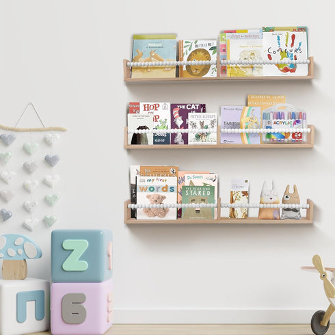 birola Bookshelf,Set 3 3) Nursery of White Wood Floating Bookshelf for Kids,Nursery Shelves for Wall,Bathroom Decor
