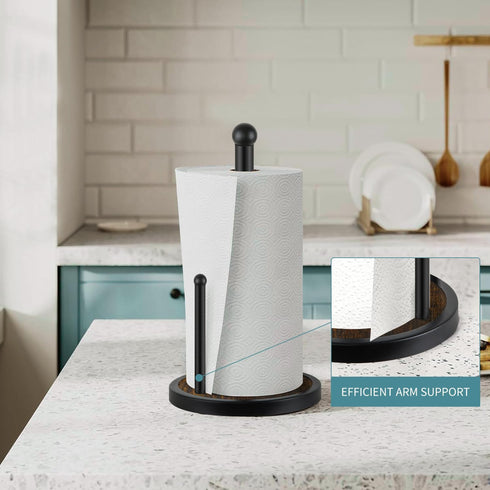 Paper Towel Holder Countertop, Standing Paper Towel Roll Holder for Bathroom, Paper Towel Rack with Heavy Duty Wooden Base for Kitchen Counter, Fits Standard or Jumbo-Sized Rolls