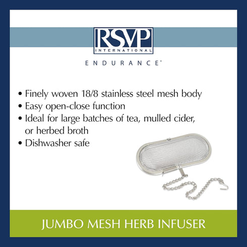 4.25x1.75" RSVP International Endurance Kitchen Collection Stainless Steel Mesh Floating Spice Infuser for Soups, Stews
