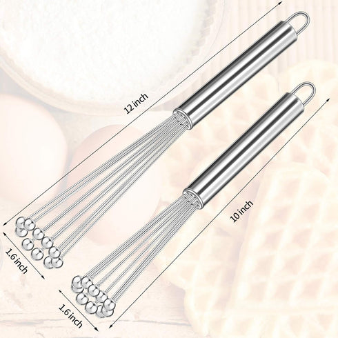 Patelai 2 Pieces Stainless Steel Ball Whisk Set, Kitchen for Cooking, Blending, Whisking, Beating, Stirring (10 Inch,