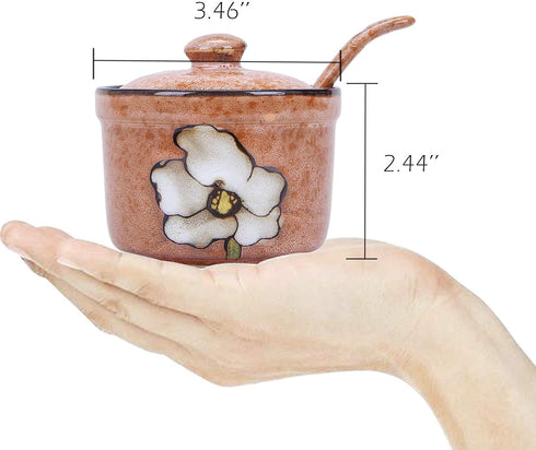 VanEnjoy Traditional China Retro Hand Painted Flower Ceramic Round Sugar Spice Containers - Porcelain Jar with Spoon