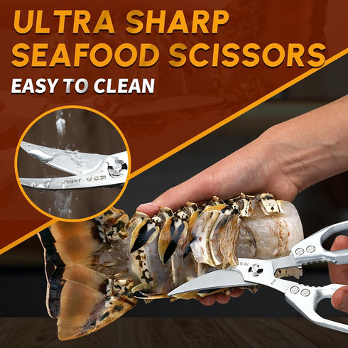 Huusk Seafood Scissors Silver - Stainless Steel Kitchen Shears Dishwasher Safe, Sharp Japanese-Style Kitchen Scissor