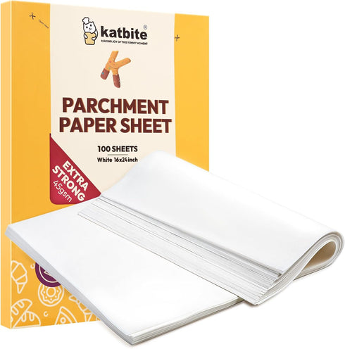 Katbite 16x24 inch Heavy Duty Parchment Paper Sheets, 100Pcs Precut Non-Stick Full Sheets for Baking, Cooking, Grilling