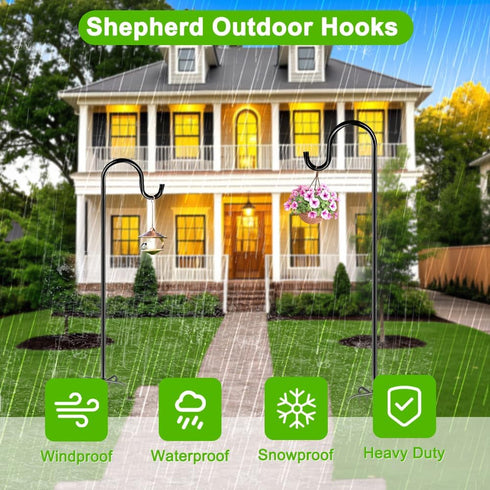 72" 7 2 Packs ANIDEER Shepherds Hooks for Outdoor, Heavy Duty Bird Feeder Pole with Base Prongs, Adjustable Garden