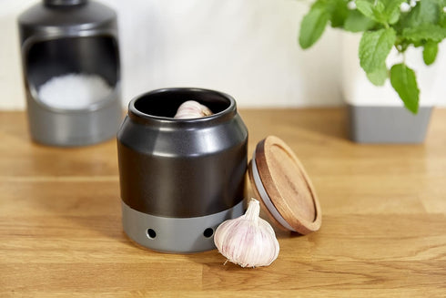 Ceramic Garlic Keeper with Acacia Wood Lid