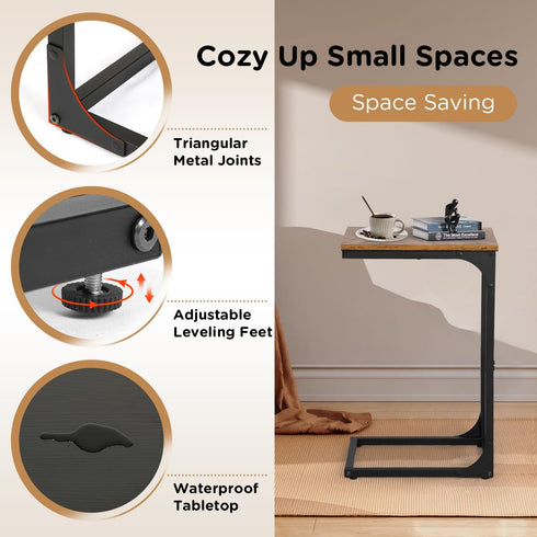 PayLessHere C-Shaped End Table Couch Table That Slide Under Small Side Tables for Sofa and Bed Large Desktop TV Tray