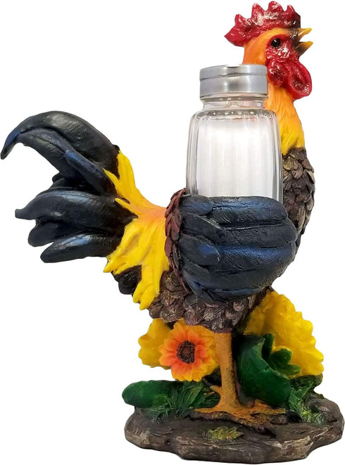 DWK 8-inch Spice to Crow About Country Rooster Salt and Pepper Shaker Figurine Display Holder - 3-Piece Set