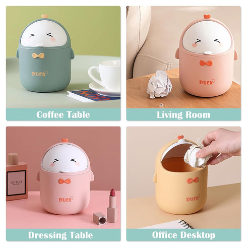 Cute Desktop Trash Can Wastebasket with 90 Trash Bags, Mini Countertop Garbage Can with Lid (Green)