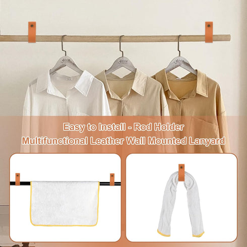 Cosmos 4 Pcs Leather Wall Hooks, Hanging Strap for Curtain Rod Holder, Drawer Pulls, Wall Mounted Hanger with Screws