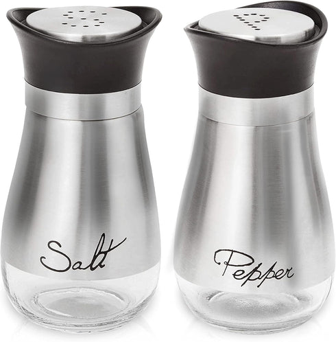 Lonffery Salt and Pepper Shakers Set, Stainless Steel and Glass Bottle, Kitchen Decor, Set of 2