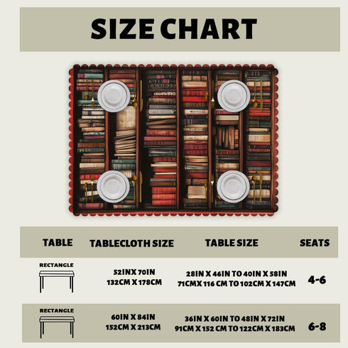 XYJFZL 52 70 Inch 4-6 Bookshelf Tablecloth Library Vintage Bookcase Book Shelf Rectangle Table Cloth Kitchen Table