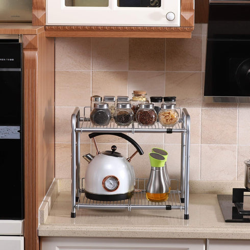Flagship 2 Tier Under Sink Organizers and Storage Rack, Expandable Cabinet Shelf for Kitchen Bathroom, Silver