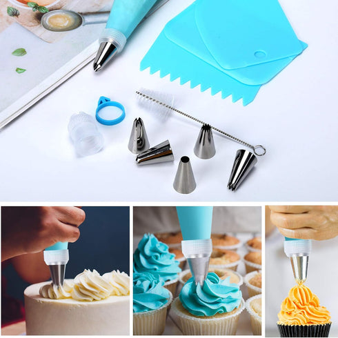 34Pcs Piping Bags and Tips Set - Bake Cake Decorating Kit with 24 Stainless Steel Tips and Reusable Silicone Bags