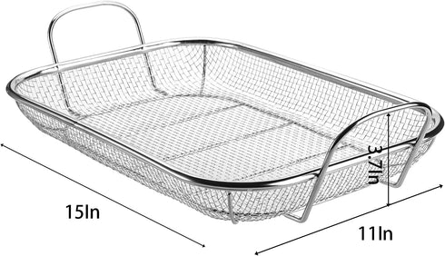 WUWEOT Grill Basket, 15" x 11" Stainless Steel Vegetable Barbecue Basket with Two Handles for Grilling