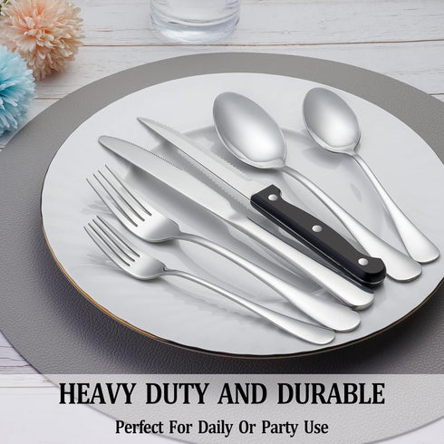 36 Pcs Silverware Set with Steak Knives, Stainless Steel Flatware Set for 6, Mirror Polished Cutlery, Dishwasher Safe