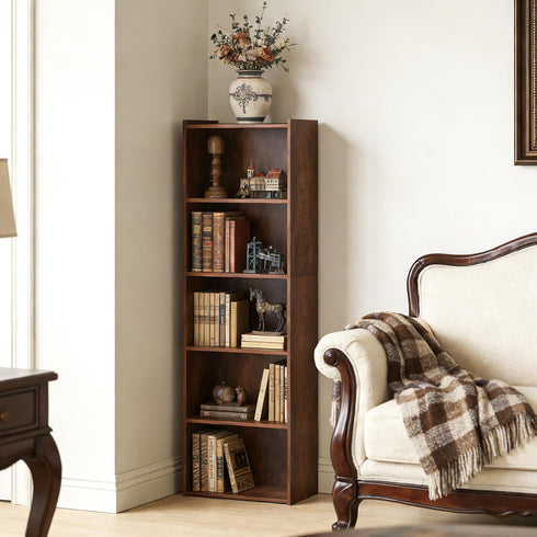 5-Tier ZENY Shelf Bookcase, Freestanding Wood Storage Display Open Bookshelf for Home Office (Rustic Brown)