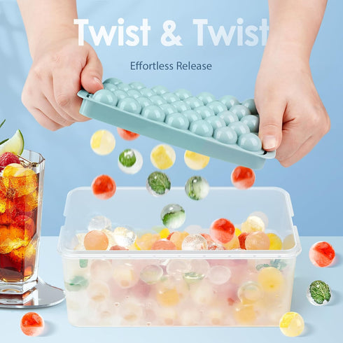 Round Ice Cube Tray with Lid & Bin Ice Ball Maker Mold for Freezer with Container Mini Circle Ice Cube Tray Making 66PCS Sphere Chilling Cocktail Whiskey Tea Coffee (2 Trays 1 Ice Bucket & Scoop) by WIBIMEN