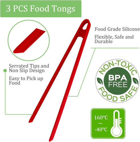 3PCS Silicone Toast Tongs, Trivet Tongs for Cooking, 11.8Inch Silicone Kitchen Tong with Anti-slip Design, Long BBQ Grilling Tongs for Toaster, Pan Fried Steak, Barbecue and Salad by Sunenlyst by Sunenlyst