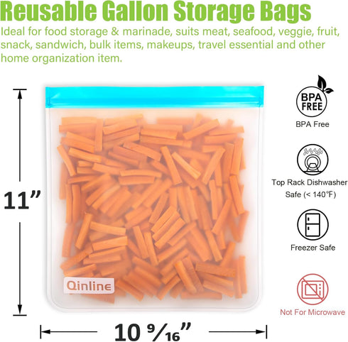 Reusable 10 Pack Gallon Food Storage Bags, BPA Free, Extra Thick Leakproof Silicone & Plastic Free for Travel