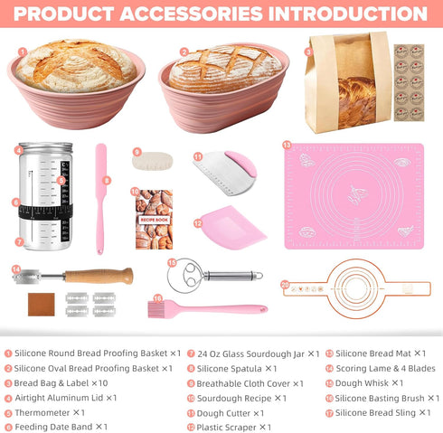 15 24 Oz Set RYTOXILO Sourdough Starter Kit, Pcs Sour Dough Bread Baking Supplies for Beginners with Glass Starter Jar