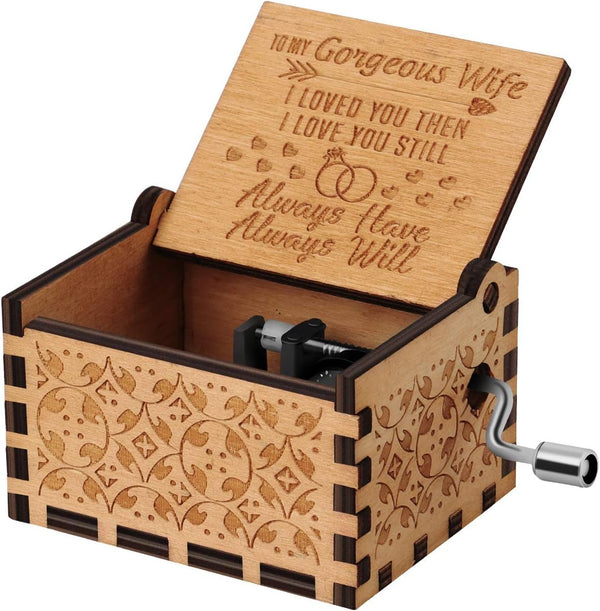 You are My Sunshine Wood Music Box, Laser Engraved Vintage Musical Box Gifts for Girlfriend, Family, Friends