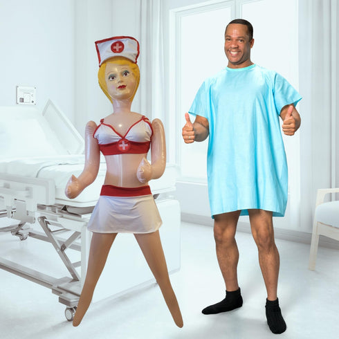 Merrimix - Ginger Inflatable Blow Up Doll with Nurse Costume, Gag Gifts for Men, Bachelor Party Favors and Decoration