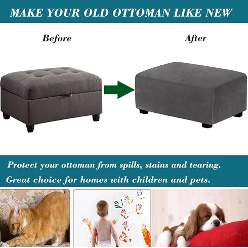HFCNMY (ASMFDT20230725-10) Ottoman Cover Rectangle,Stretch Velvet Slipcovers Rectangle Thick Covers Slipcover