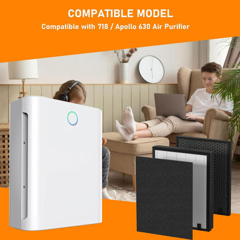 S630/630/718 HEPA Filter Replacement, 2-Pack Compatible with Okaysou Apollo 718 / Apollo 630 Air Cleaner Purifier