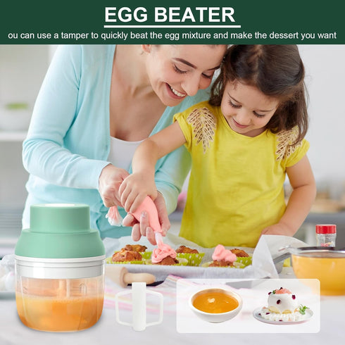 Electric Garlic Chopper 250ML, Mini 2 in 1 Food Chopper with Egg Beater, USB Portable for Veggies and Garlic