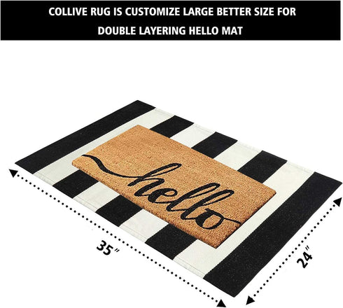 Collive Black and White Striped Outdoor Rug 24"x 35",Washable Front Christmas Door Mat,Cotton Woven Farmhouse Front Porch Rug Decor,Layered Door Mats Outdoor for Entryway/Kitchen by Collive