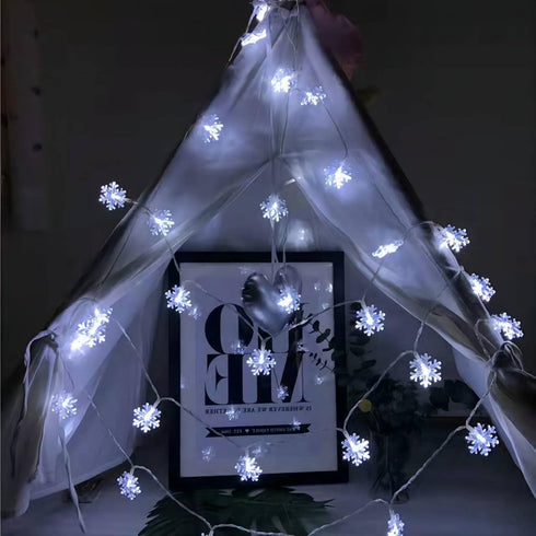 20 40 Christmas Lights, Ft LED Snowflake String Lights Battery Operated Waterproof Fairy Lights for Bedroom Patio Room