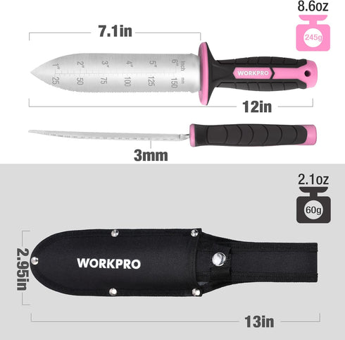WORKPRO Hori Hori Garden Knife, 7" Stainless Steel Blade, Ergonomic TRP Handle for Weeding, Planting, Digging