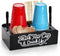 Double Party Cup Holder with Marker Slot - Wooden Drink Cup Dispenser for Wedding, Party, Kitchen, Bar, Housewarming