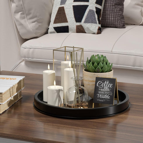 HGF Decorative Tray for Coffee Table, 12 Inch Metal Iron Round Serving Tray for Kitchen Counter