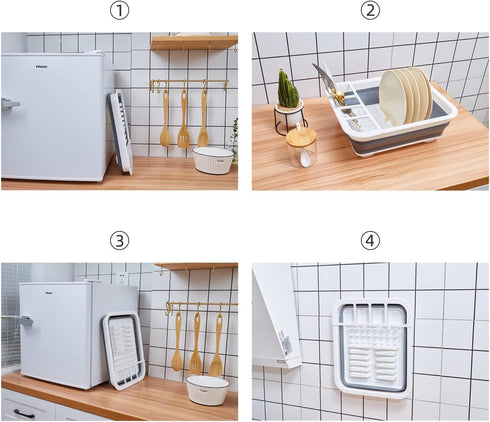 Collapsible Dish Drainer, Portable Dinnerware Organizer for Kitchen, RV Campers, Space Saving Storage Tray