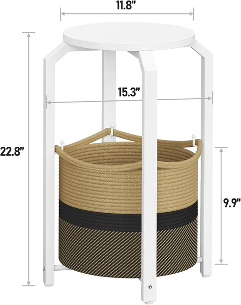 TB01BWK092 TUTOTAK Small Side Table, Round End Table, Night Stand, Bedside Table, Sofa Table with Storage Basket