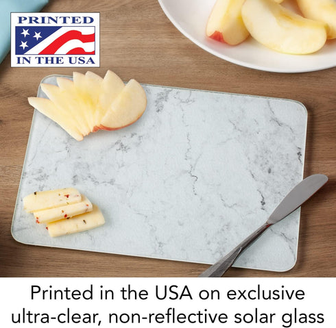 CounterArt White Marble Design Tempered Glass Cutting Board, 10"x8", Heat Tolerant and Dishwasher Safe