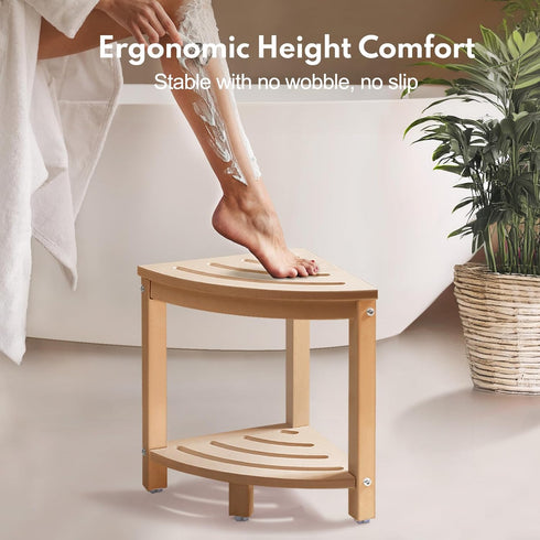 Corner Shower Stool for Inside Shower, HDPE Outdoor Side Table with 2-Tier Storage, Non-Slip Feet, White