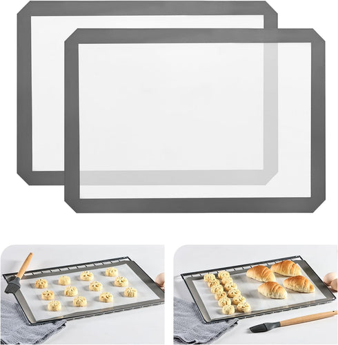 KitchenRaku Silicone Baking Mat, 16.5"x11.6" Non Stick Reusable Cooking Mat, Set of 2 for Baking Cookies