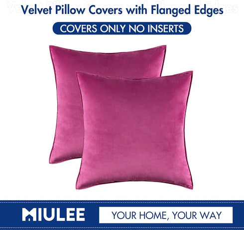 MIULEE Pack of 2 Soft Hot Pink Decorative Velvet Throw Pillow Covers, 18x18 Inch for Sofa, Bedroom