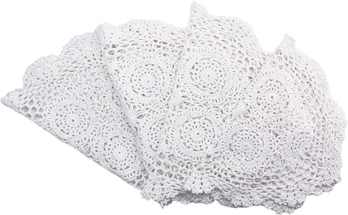 Phantomon Handmade Crochet Cotton Lace Placemats, Pack of 4 Oval Shape Doilies, White, 12 x 17 inch