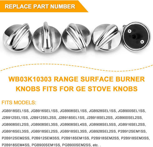 AMI PARTS Fit for G-E Profile Stove Knobs, WB03K10303 Gas Stove Knobs Replacements, 5-Pack