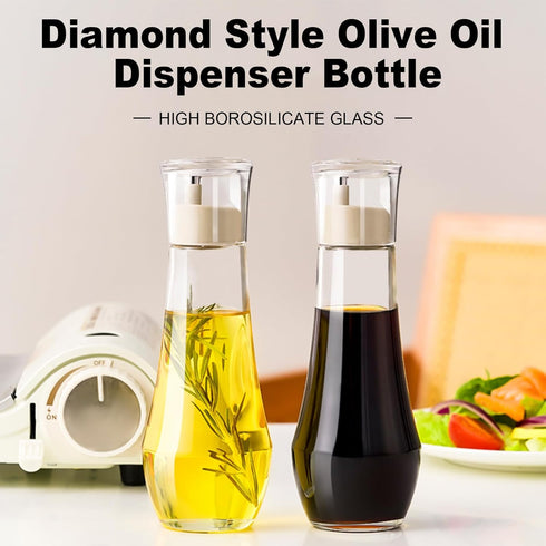 Summark 10 OZ Diamond Oil and Vinegar Dispenser for kitchen,Olive Oil Dispenser Bottle,Elegant Glass Cooking Oil