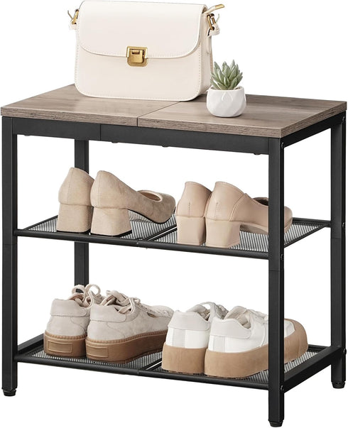 3-Tier 19.7 inches BG50HX01 HOOBRO Shoe Bench, Shoe Rack, Industrial Shoe Organizer Storage Bench, Entry Bench