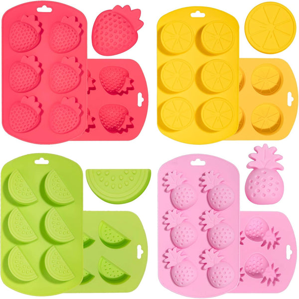 Whaline 4 Pack Fruit Shaped Silicone Mold, Pineapple Lemon Watermelon Strawberry Baking Mould, 3D Summer Fruit Ice Mold