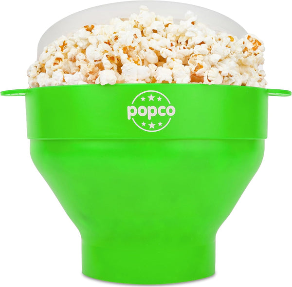 The POPCO Silicone Popcorn Popper, Collapsible Microwave Maker, Large 15 Cup Capacity, Green
