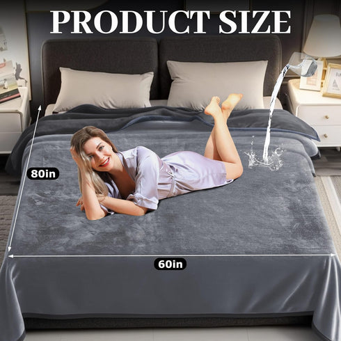 80'' 60'' 3 Tisancy Love Waterproof Dark Gray and Light Gray Bed Blanket x with a Storage Bag, Double Sides Flannel