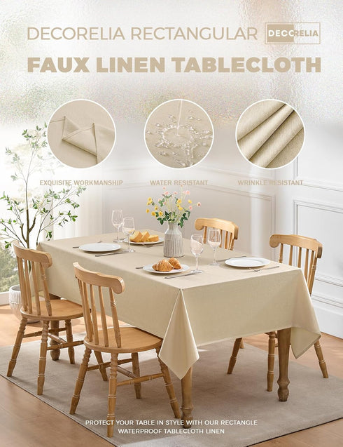 Decorelia Party,(Oblong,52 70 Inch (4-6 Faux Linen Rectangle Tablecloth for Dining Room,Outdoor Coffee Wrinkle