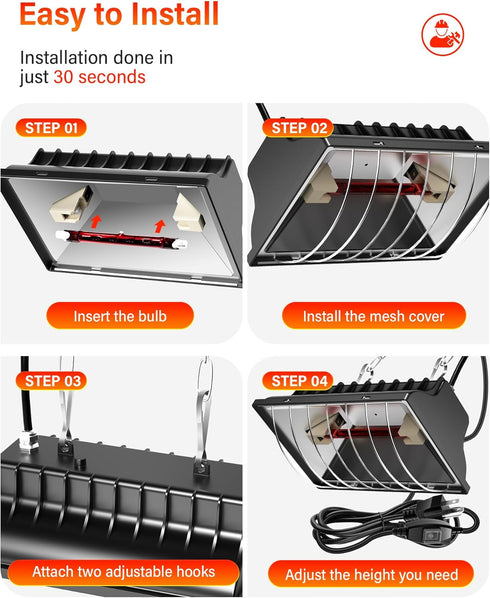 175W 250W 3M Chicken Coop Heater, ZIVASA & Dual-Mode Heat Lamp for Chickens with Cord, Adjustable Hanging Height