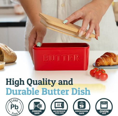 PriorityChef Large Butter Dish with Lid - Ceramic Butter Container with Airtight Cover, Butter Keeper for Counter or